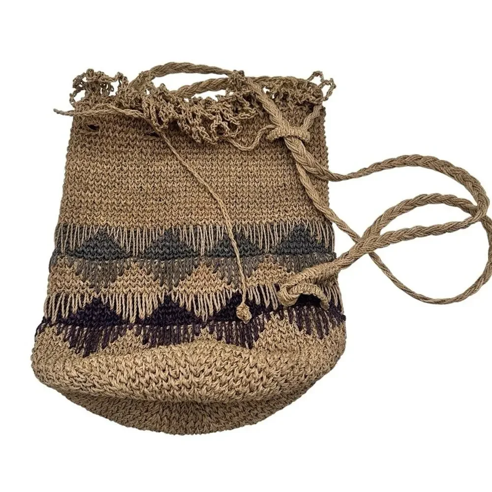 BOHO Vintage Folk Craft Bag Large Backpack Hand knitted Made of Plants - vegan